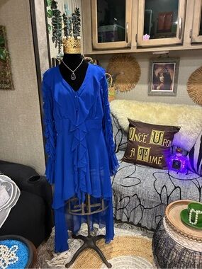 Ashro Royal Blue Ruffled V-Neck Dress